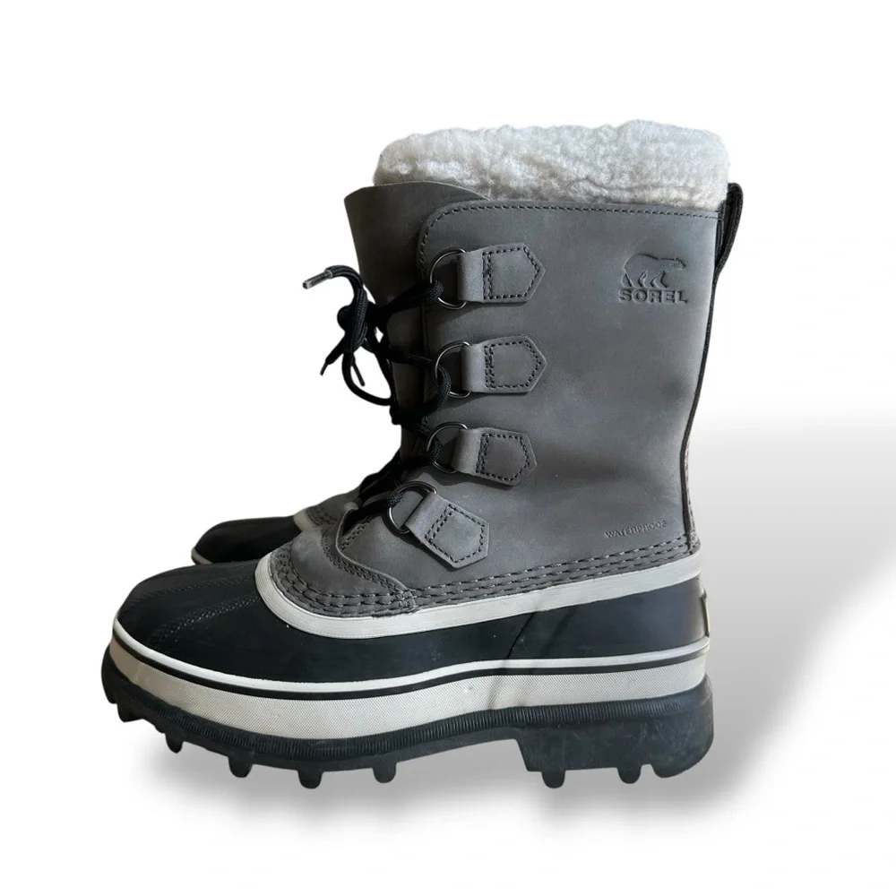 Sorel Caribou Waterproof Winter Boots Grey Stone Nubuck Snow Size 7 EU 38
